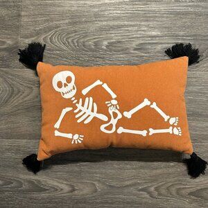 16" Halloween Skeleton Throw Pillow Black Tassels Target Orange Spooky Plush